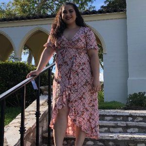 Pink Floral Wrap Dress